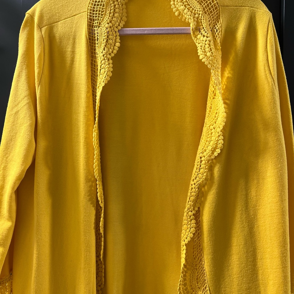 Yellow Cardigan with Lace Trim